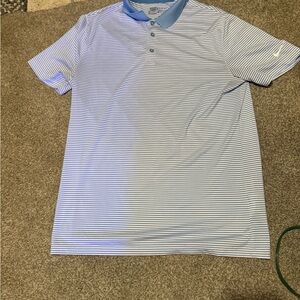 Nike Men's Blue and White Striped Polo Shirt